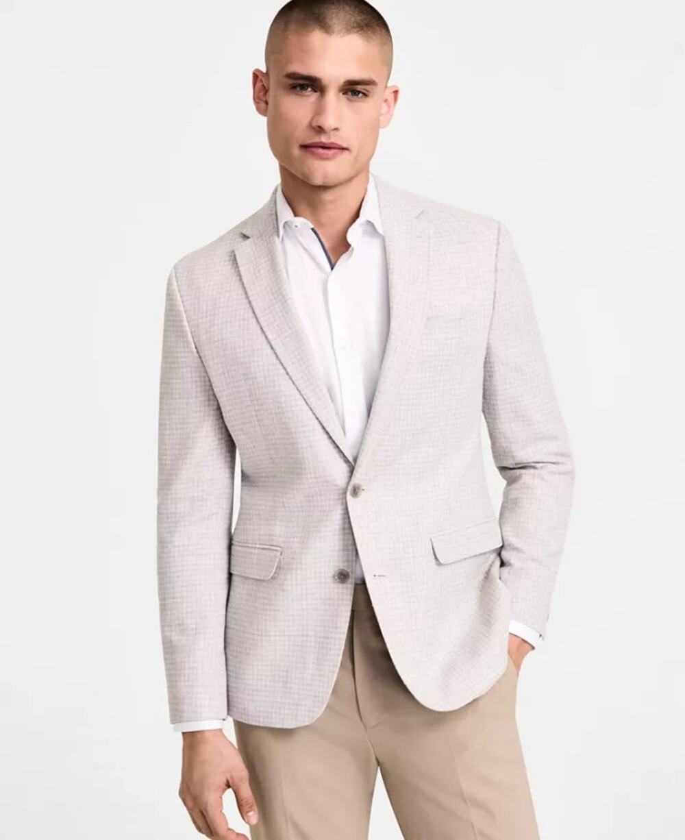 Tommy Hilfiger Men's White/Tan Check Conrad Modern-Fit Suit Blazer Size 44S